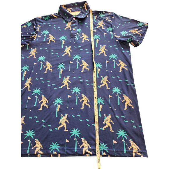 Tipsy Elves Sasquatch Bigfoot Golf Shirt Performance Large Blue Palm Tree - Picture 4 of 7